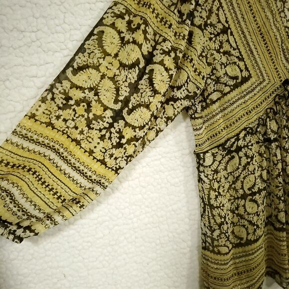 Rose + Olive Bohemian Look 3/4 Sleeves Flowy Shimmer Size L - Picture 12 of 16